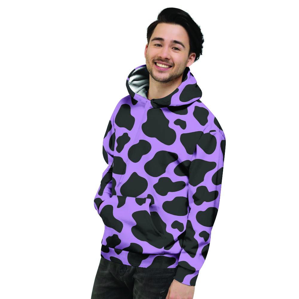 Black And Purple Cow Print Men's Hoodie-grizzshop