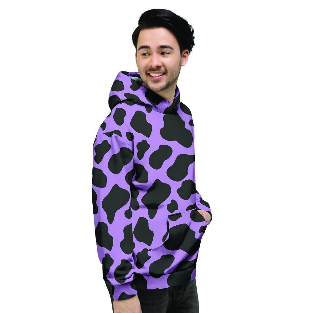 Black And Purple Cow Print Men's Hoodie-grizzshop