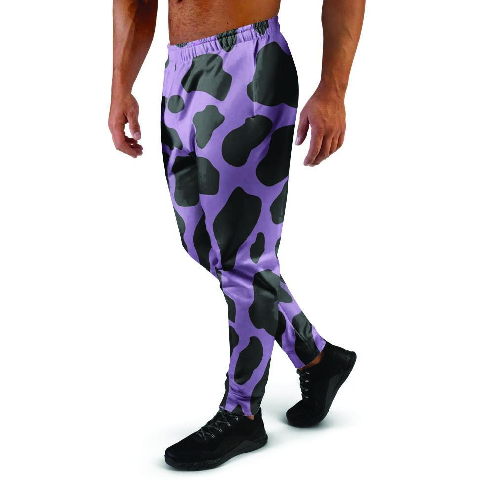 Black And Purple Cow Print Men's Joggers-grizzshop