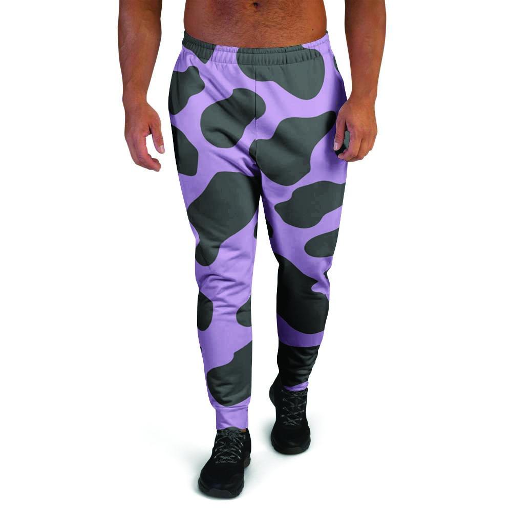 Black And Purple Cow Print Men's Joggers-grizzshop