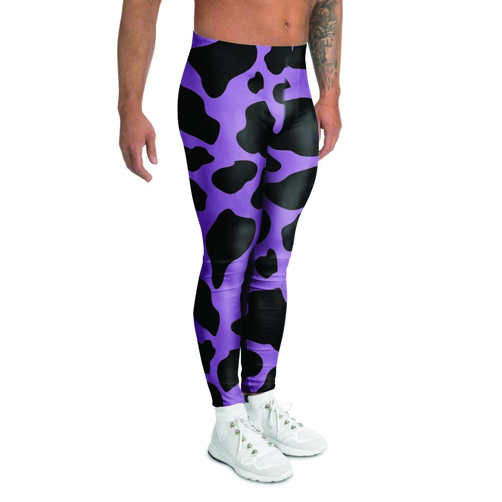 Black And Purple Cow Print Men's Leggings-grizzshop