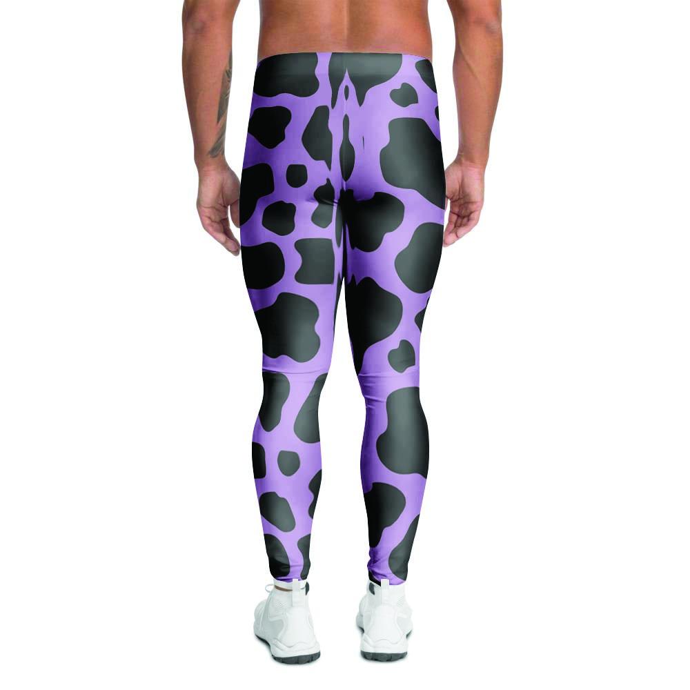 Black And Purple Cow Print Men's Leggings-grizzshop