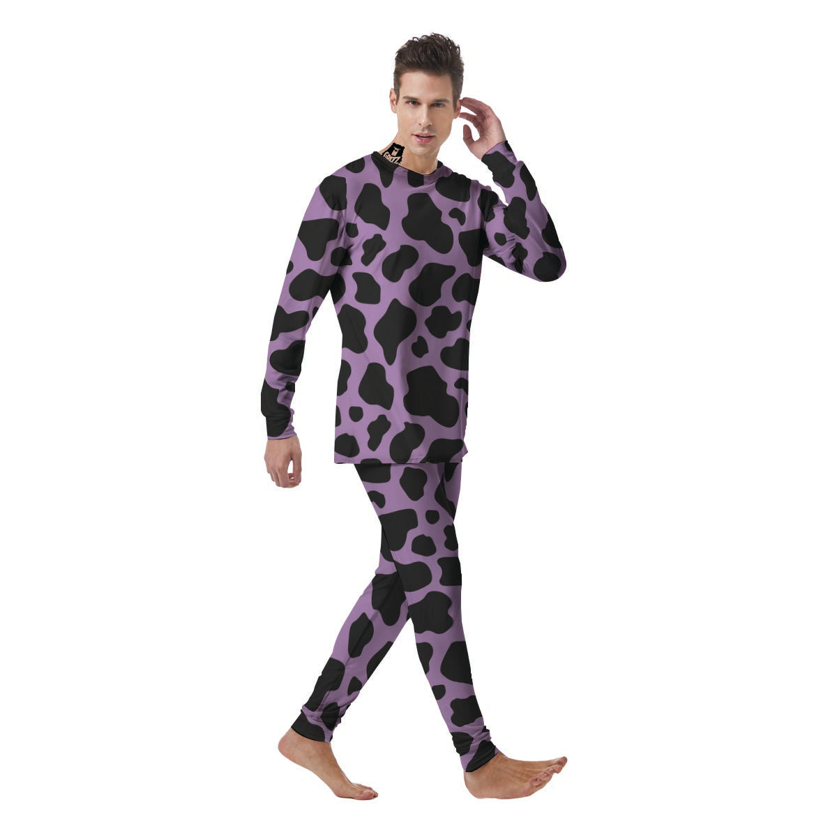 Black And Purple Cow Print Men's Pajamas-grizzshop