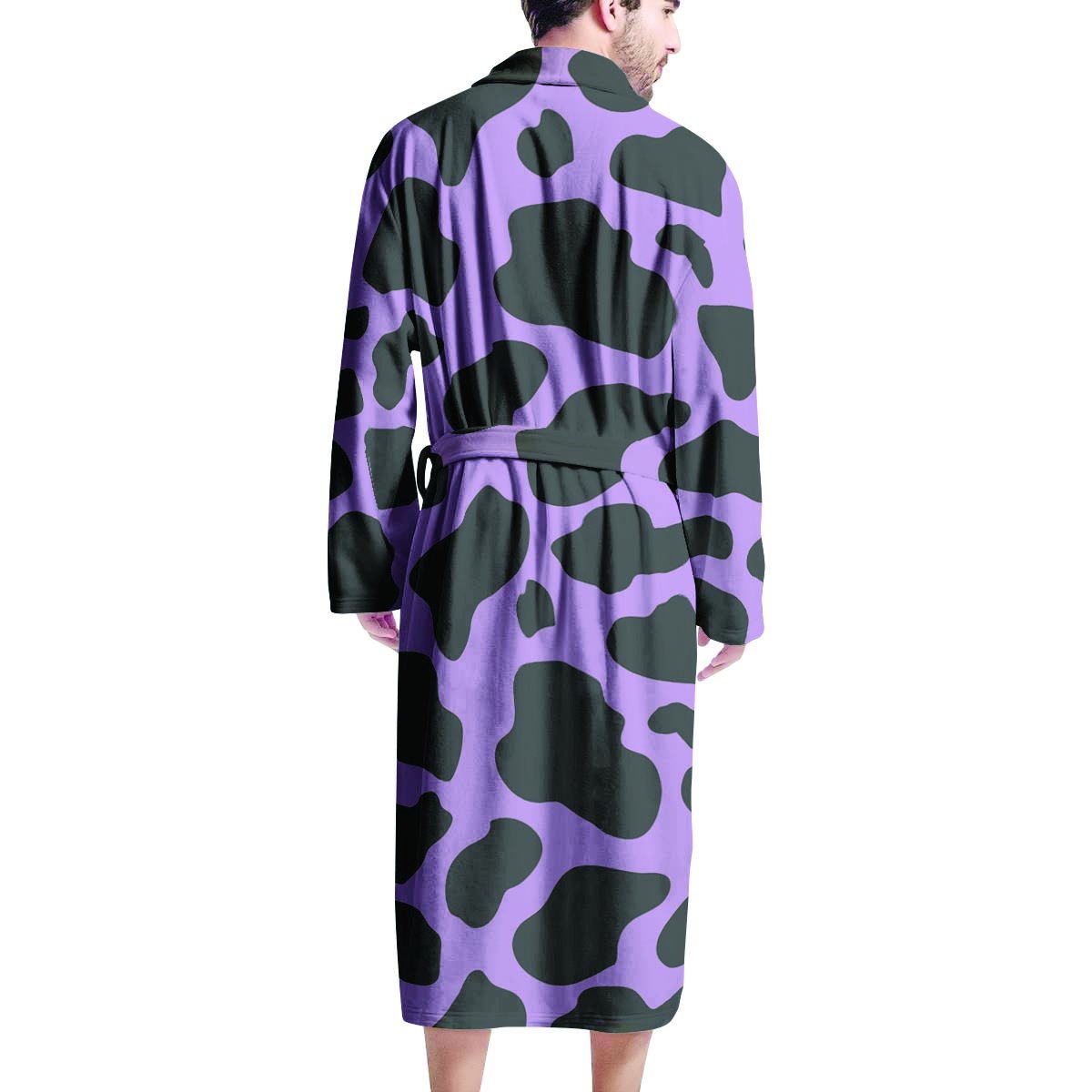 Black And Purple Cow Print Men's Robe-grizzshop