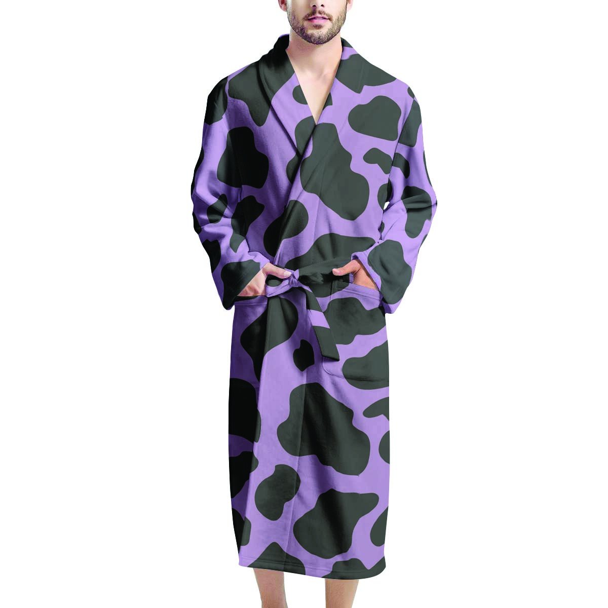 Black And Purple Cow Print Men's Robe-grizzshop