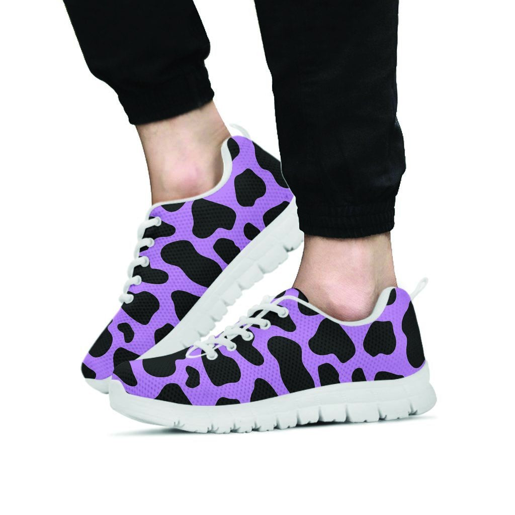 Black And Purple Cow Print Men's Sneakers-grizzshop