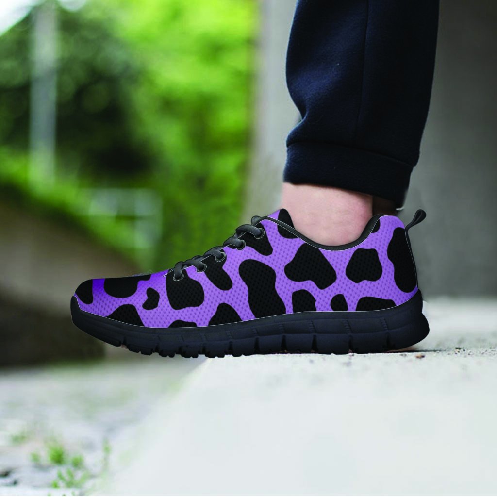 Black And Purple Cow Print Men's Sneakers-grizzshop