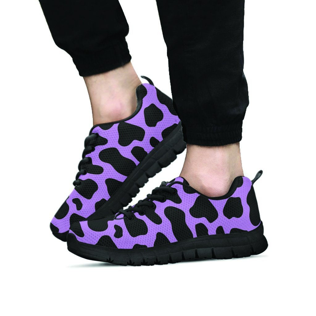 Black And Purple Cow Print Men's Sneakers-grizzshop