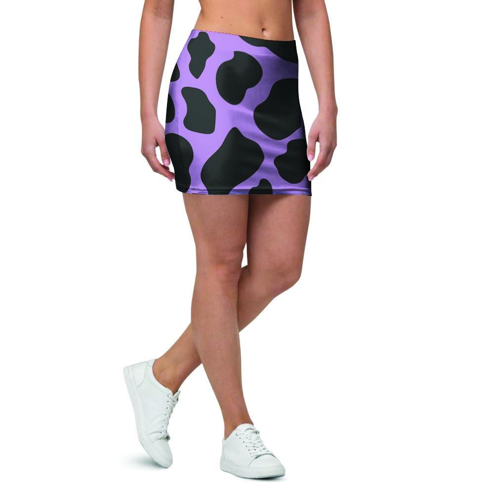 Black And Purple Cow Print Mini Skirt-grizzshop