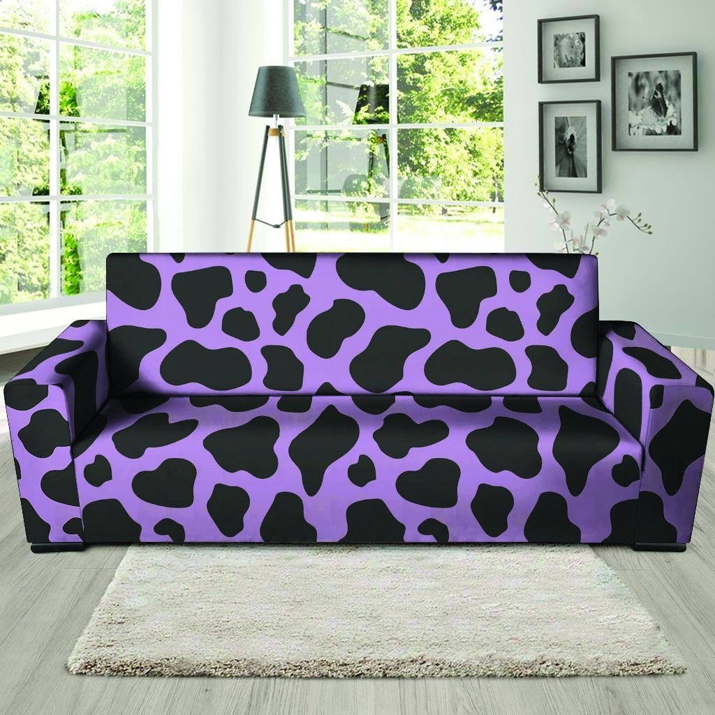 Black And Purple Cow Print Sofa Cover-grizzshop