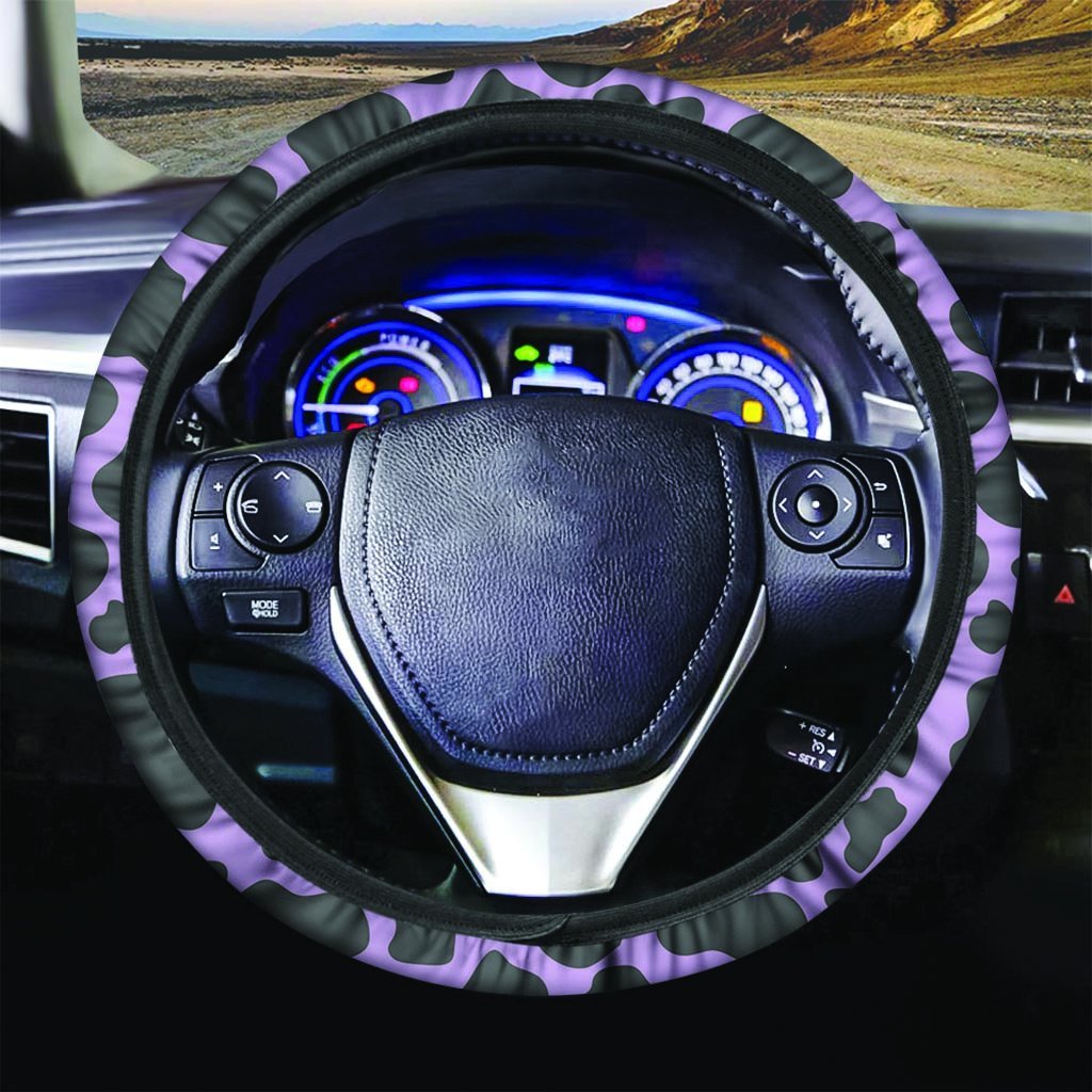 Black And Purple Cow Print Steering Wheel Cover-grizzshop