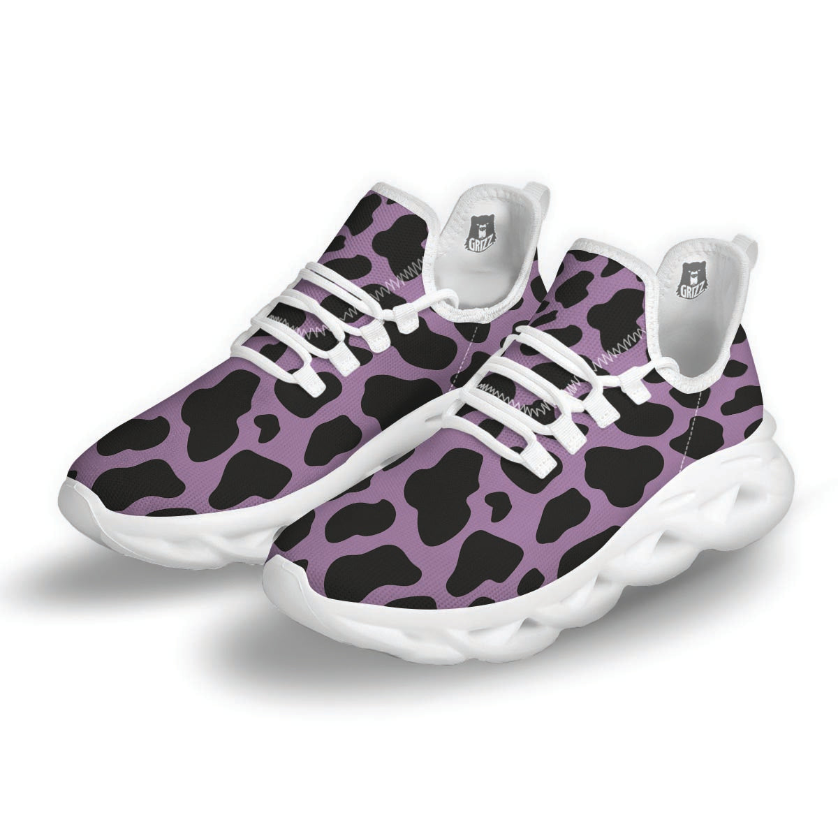 Black And Purple Cow Print White Running Shoes-grizzshop