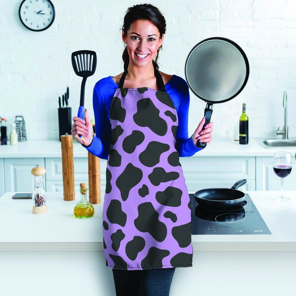 Black And Purple Cow Print Women's Apron-grizzshop