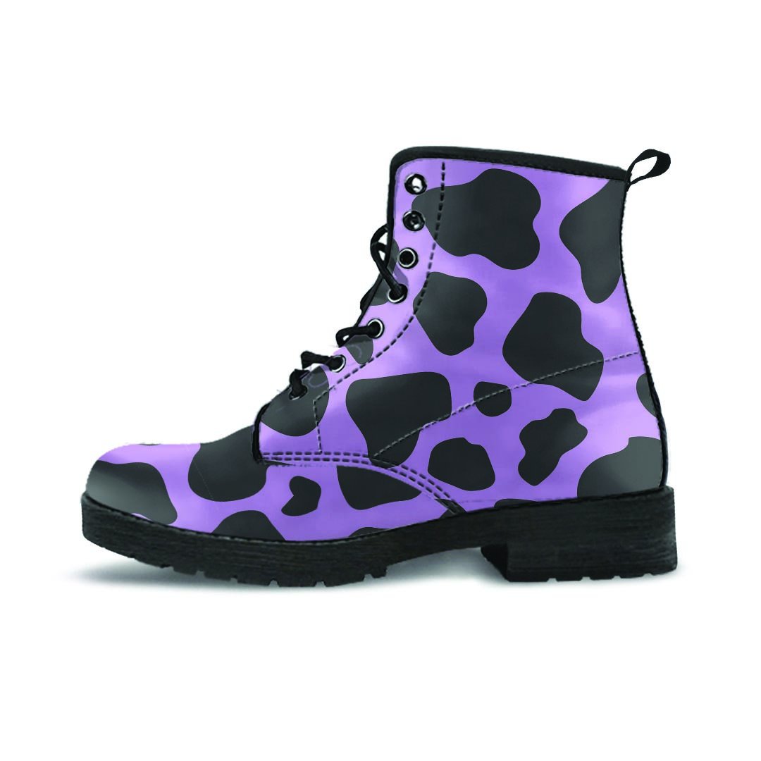 Black And Purple Cow Print Women's Boots-grizzshop