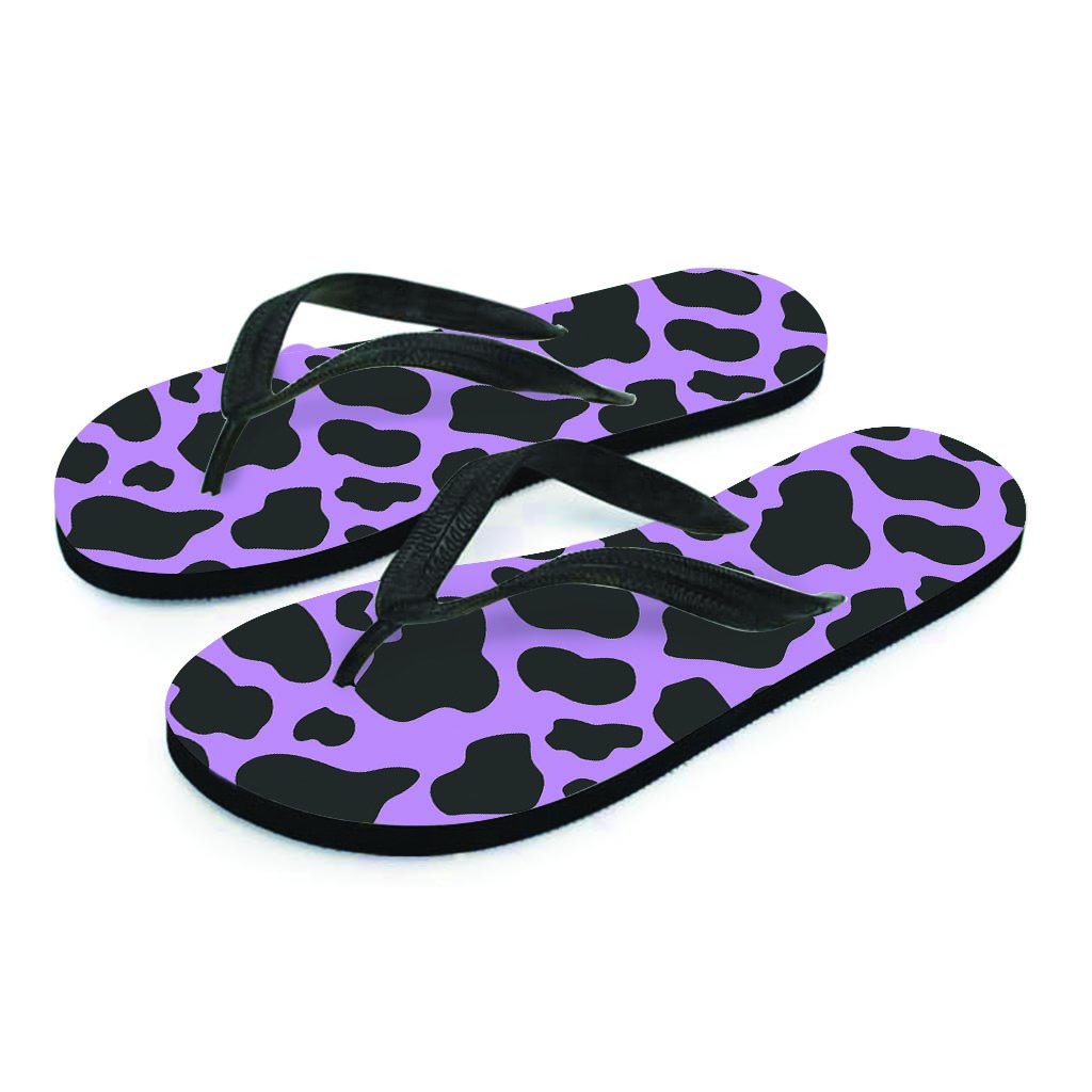 Black And Purple Cow Print Women's Flip Flops-grizzshop