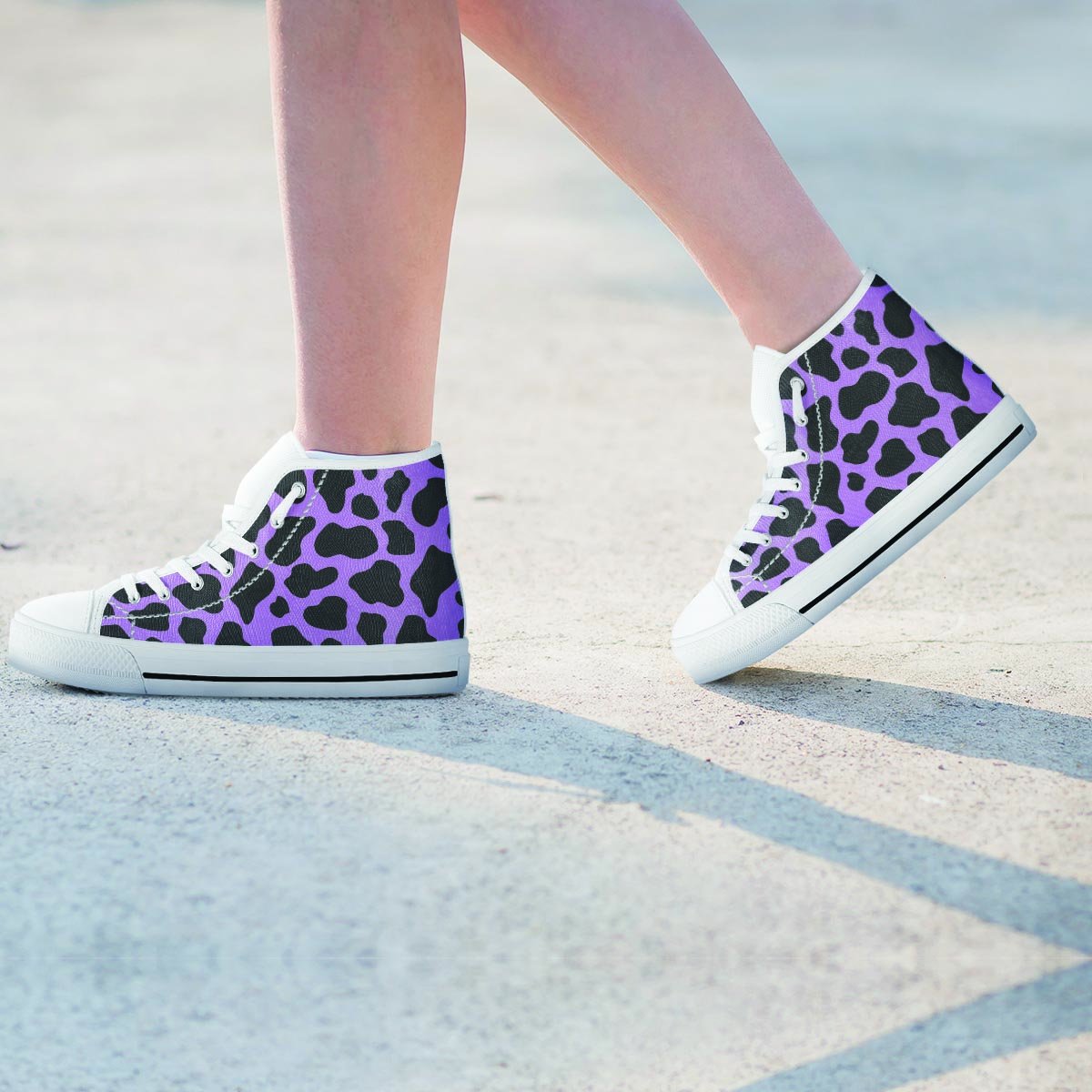 Black And Purple Cow Print Women's High Top Shoes-grizzshop