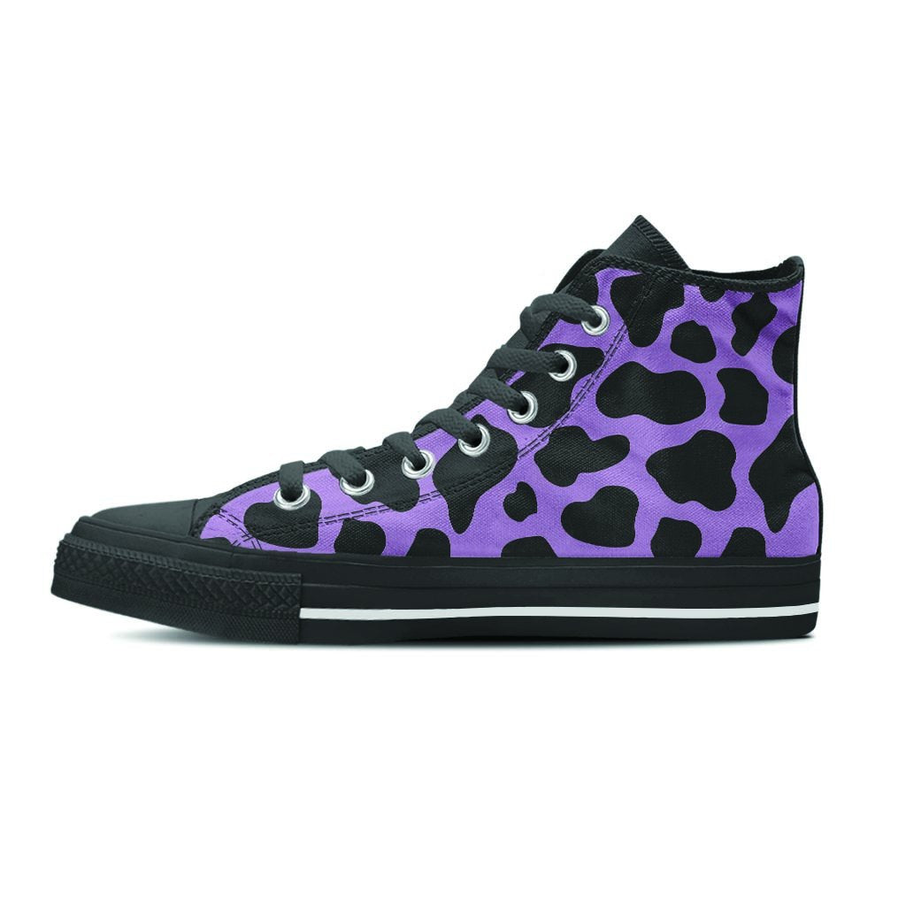 Black And Purple Cow Print Women's High Top Shoes-grizzshop