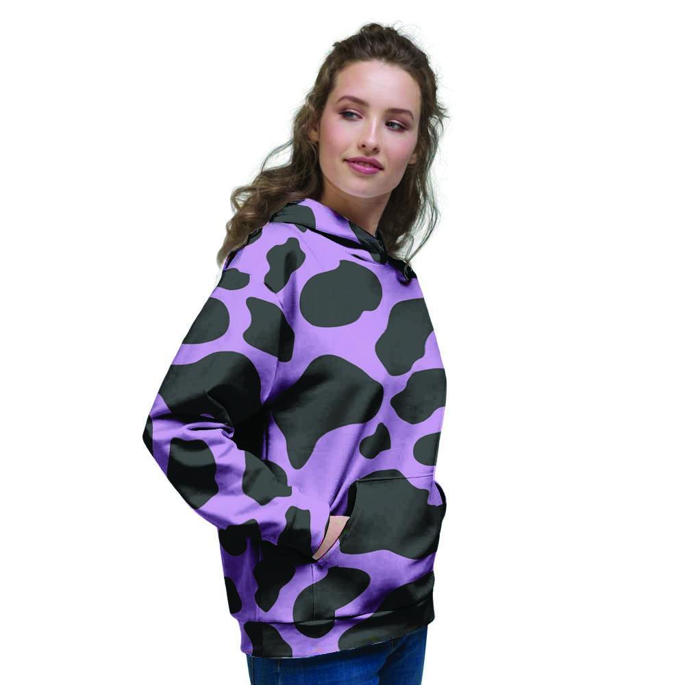 Black And Purple Cow Print Women's Hoodie-grizzshop