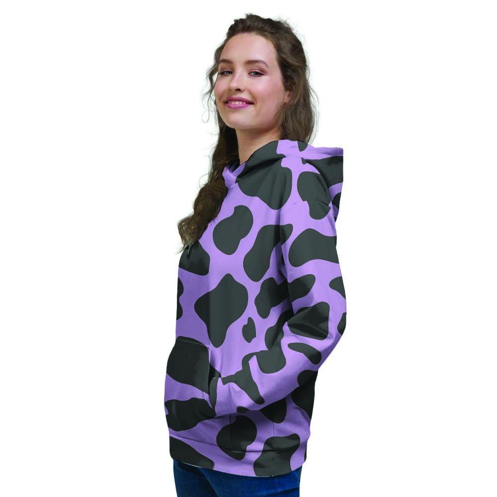 Black And Purple Cow Print Women's Hoodie-grizzshop