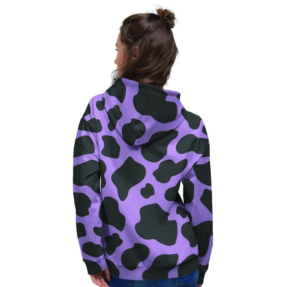 Black And Purple Cow Print Women's Hoodie-grizzshop