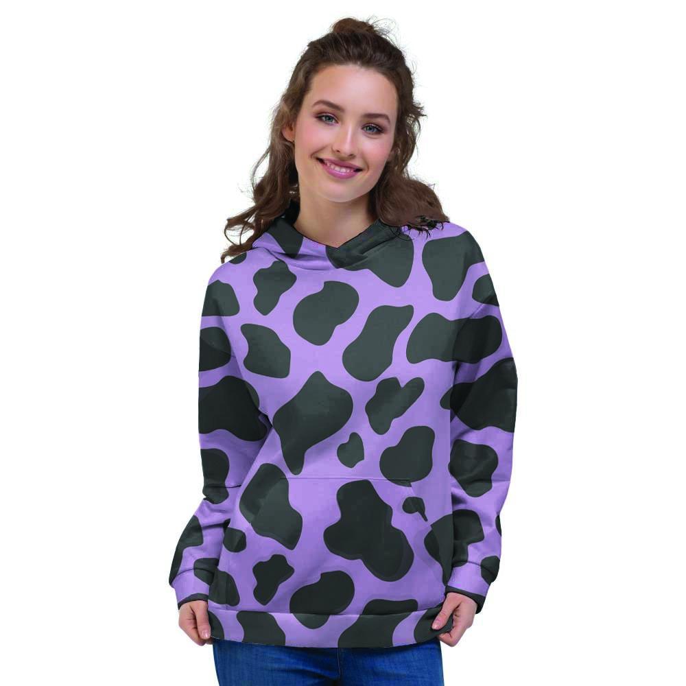 Black And Purple Cow Print Women's Hoodie-grizzshop