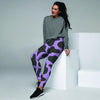 Black And Purple Cow Print Women's Joggers-grizzshop