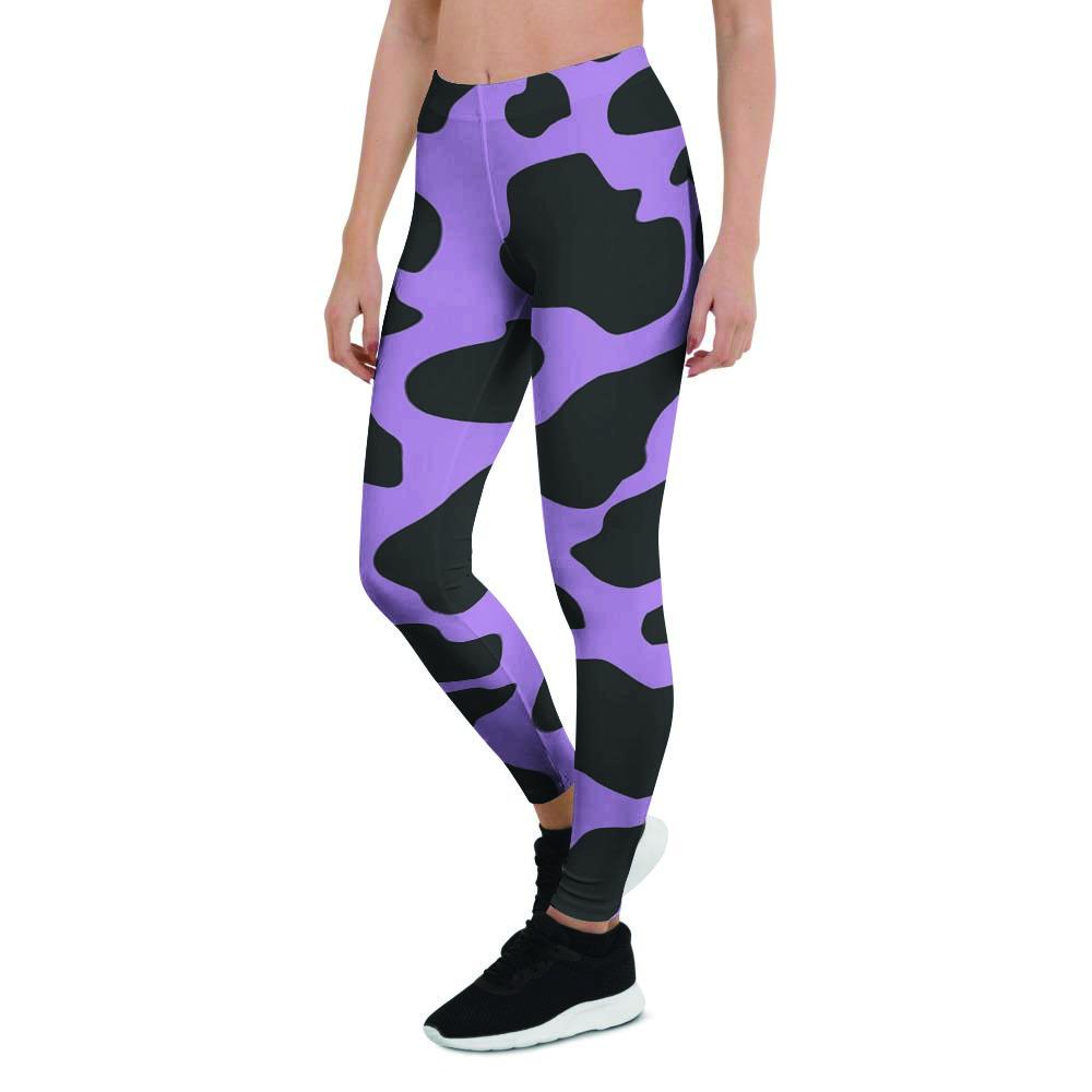 Black And Purple Cow Print Women's Leggings-grizzshop