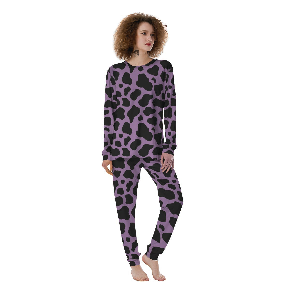 Black And Purple Cow Print Women's Pajamas-grizzshop