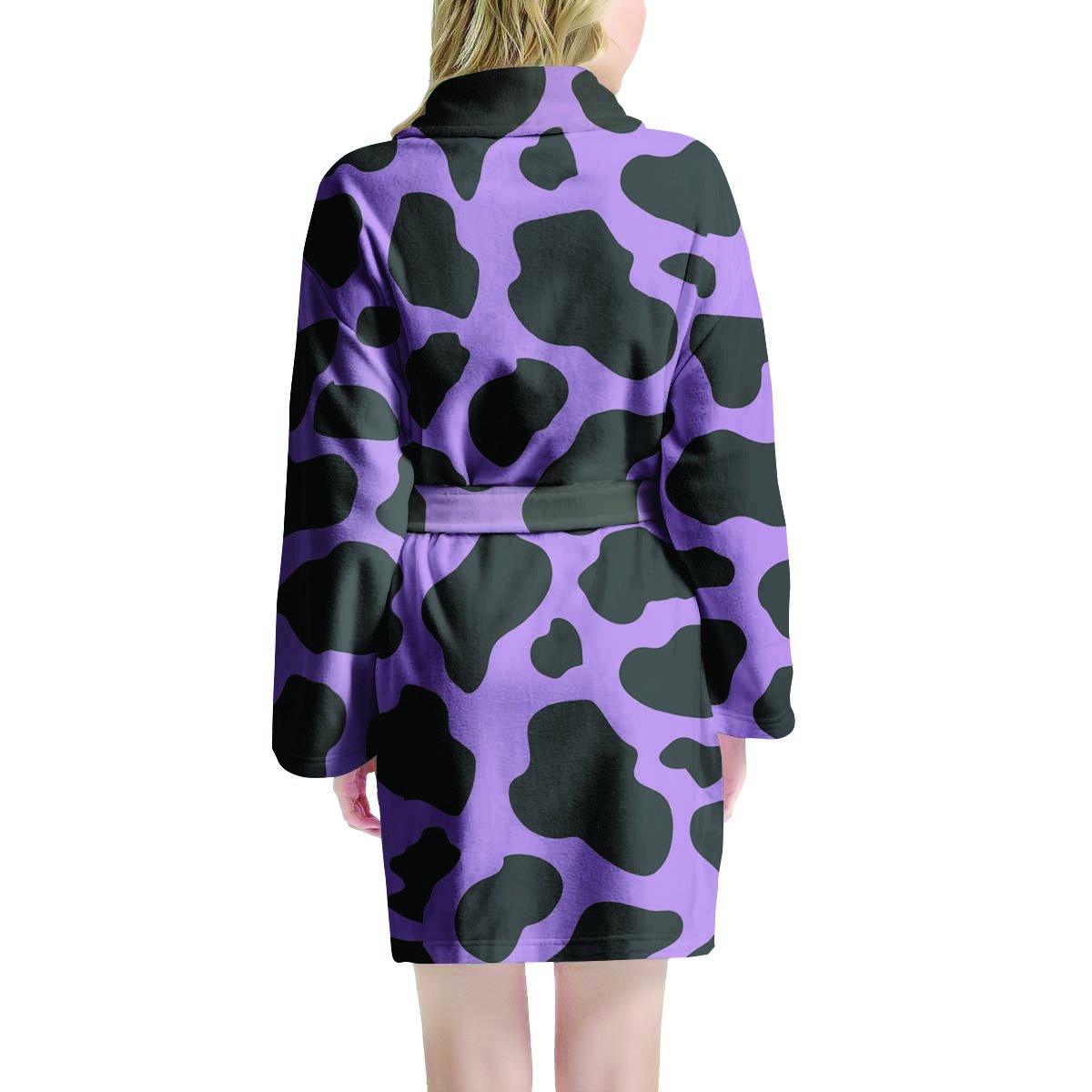 Black And Purple Cow Print Women's Robe-grizzshop