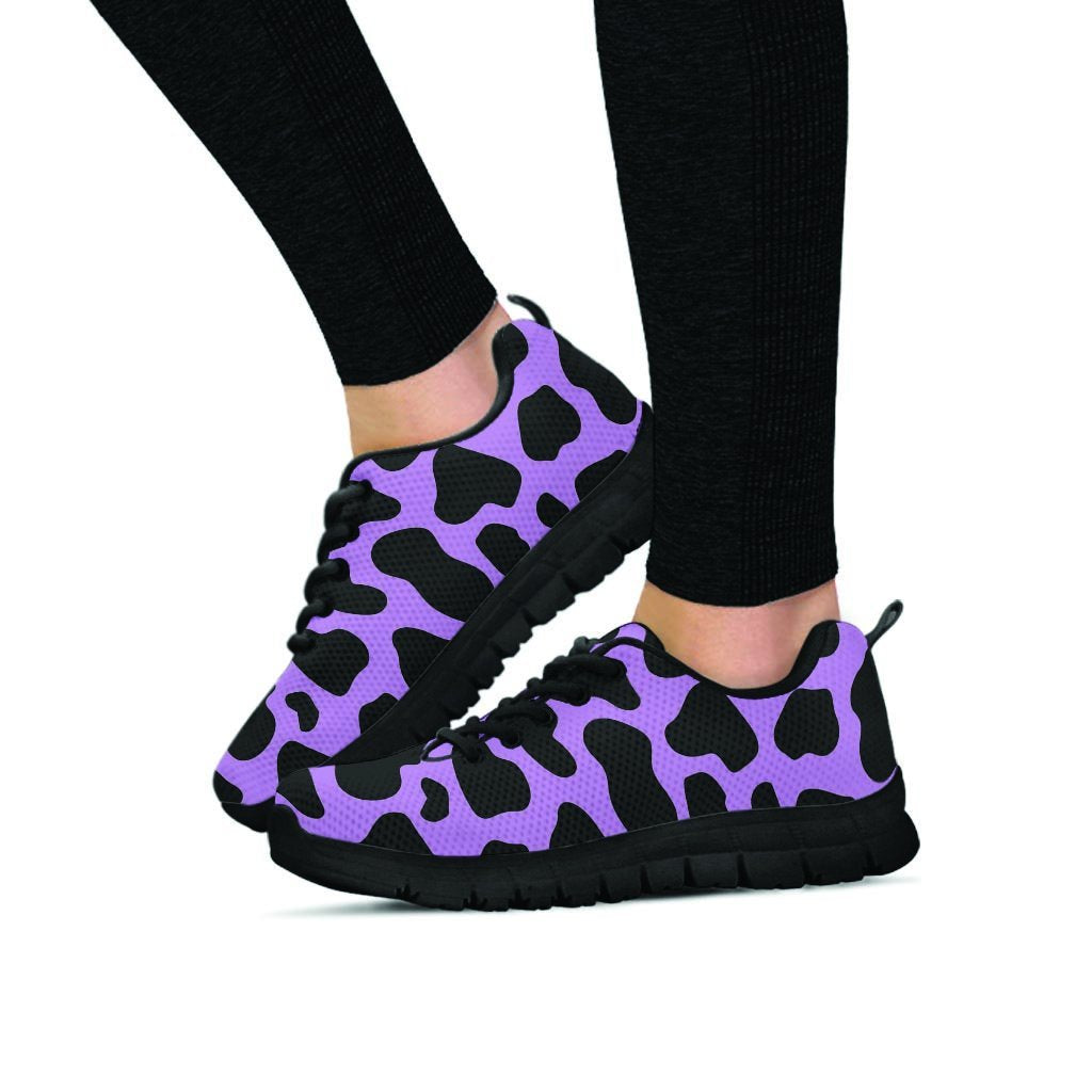 Black And Purple Cow Print Women's Sneakers-grizzshop