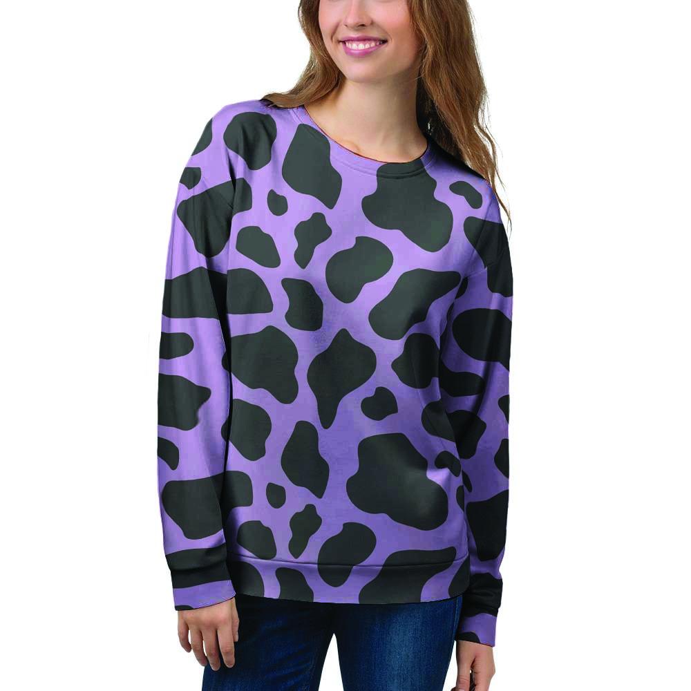 Black And Purple Cow Print Women's Sweatshirt-grizzshop