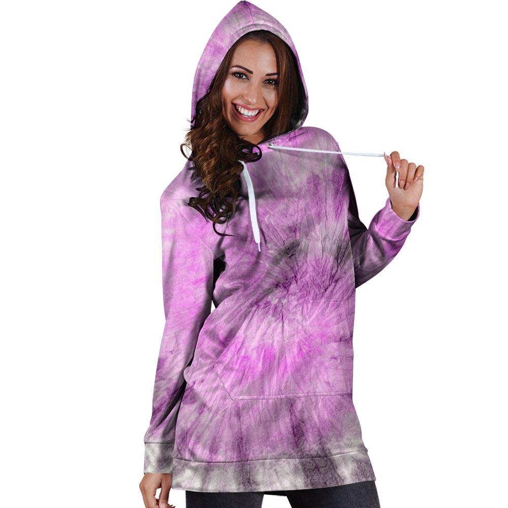 Black And Purple Tie Dye Hoodie Dress-grizzshop