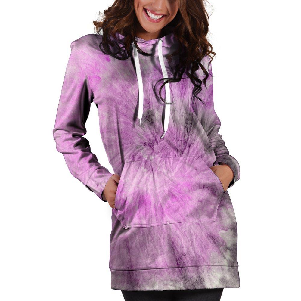 Black And Purple Tie Dye Hoodie Dress-grizzshop