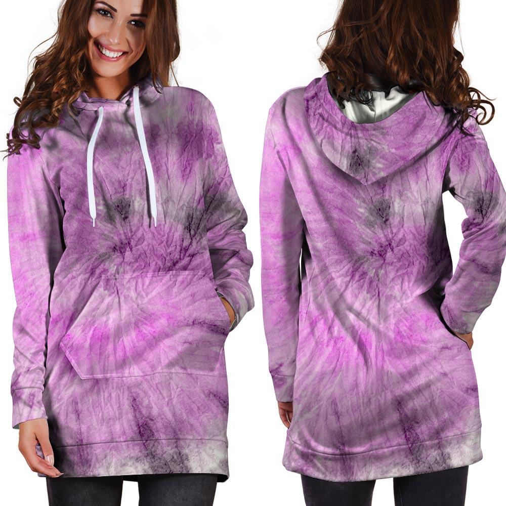 Black And Purple Tie Dye Hoodie Dress-grizzshop