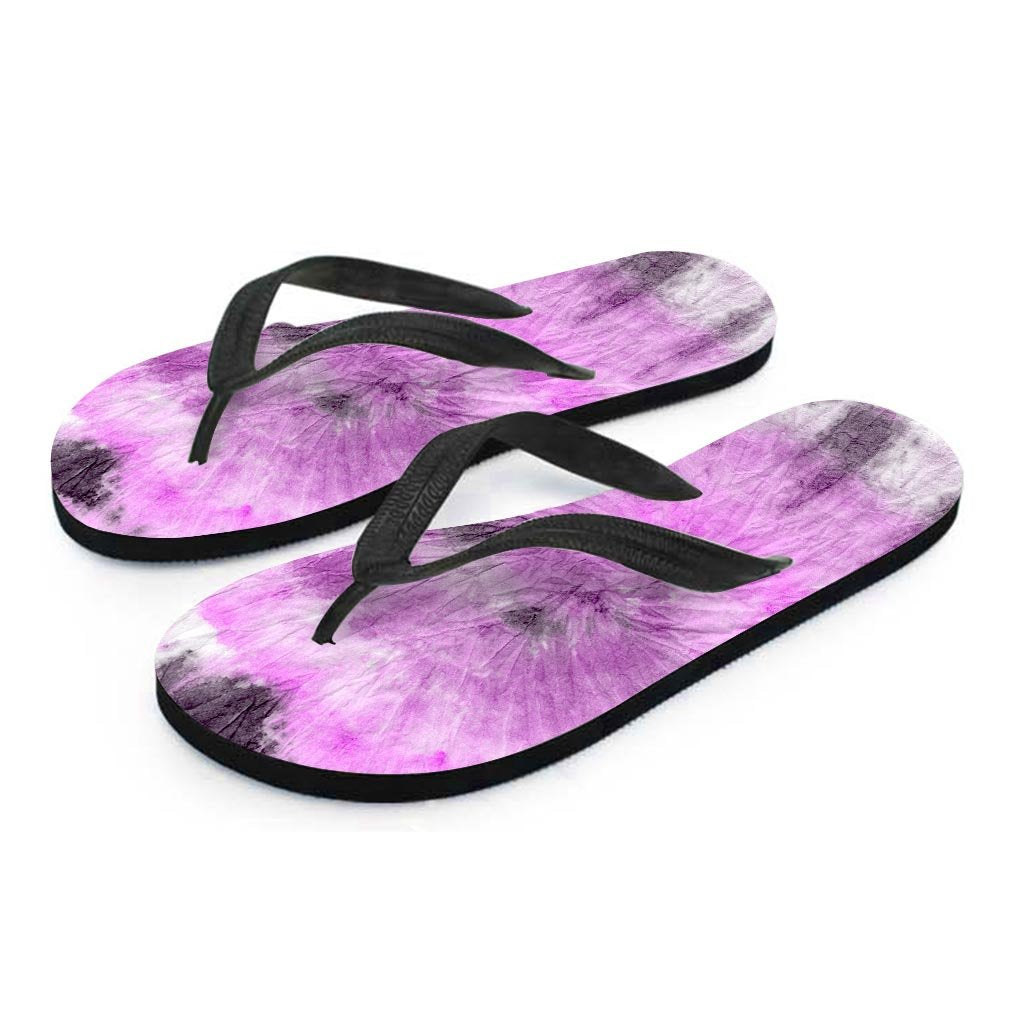 Black And Purple Tie Dye Men's Flip Flops-grizzshop