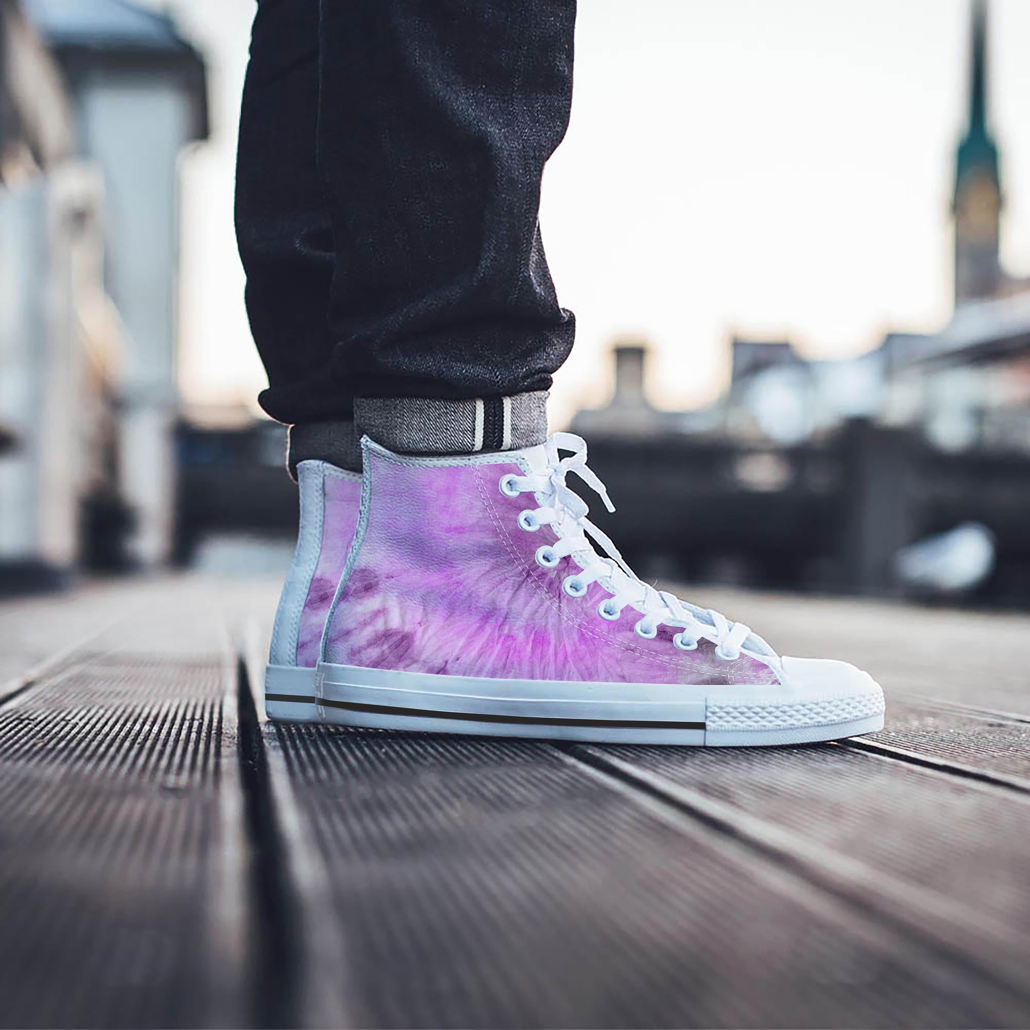 Black And Purple Tie Dye Men's High Top Shoes-grizzshop