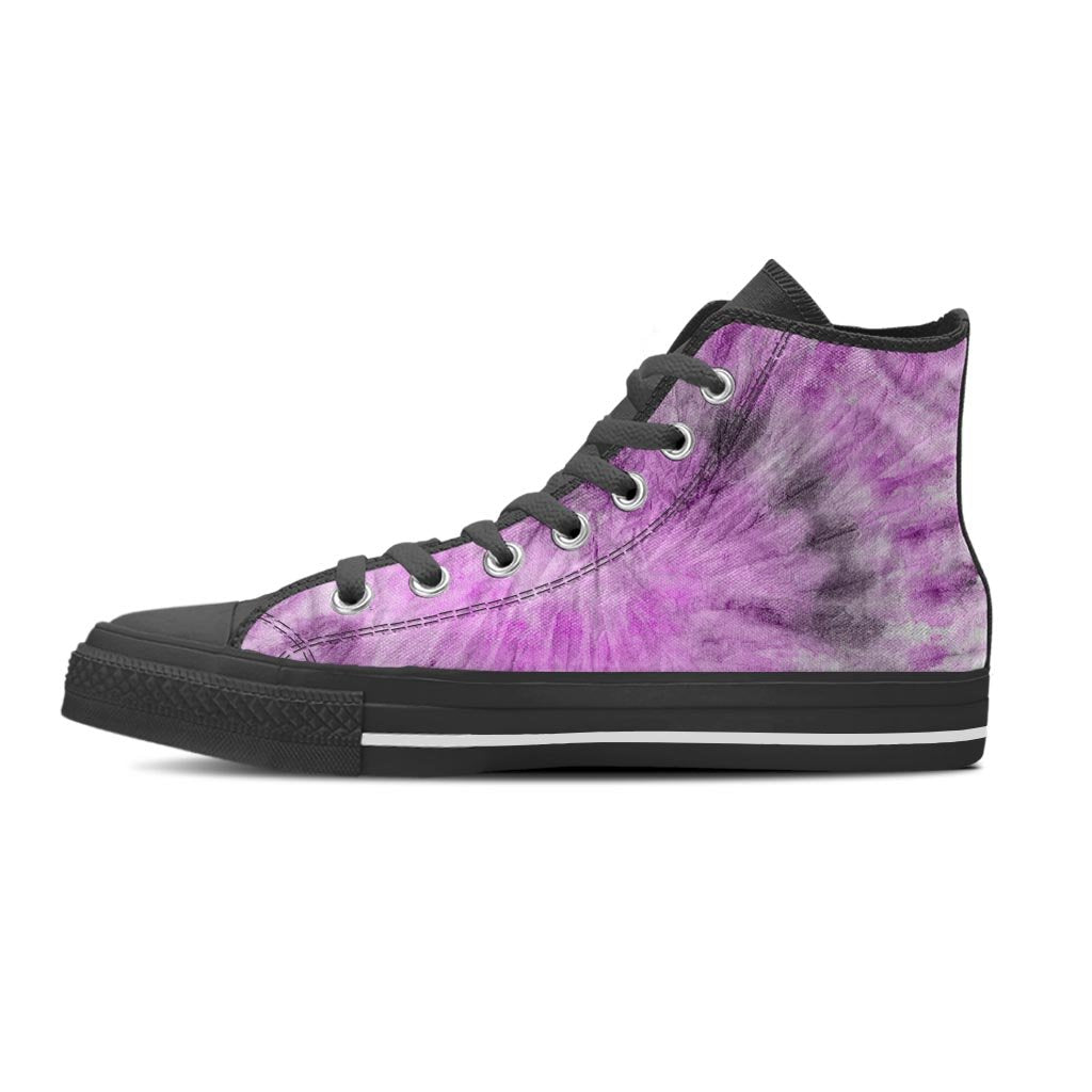 Black And Purple Tie Dye Men's High Top Shoes-grizzshop