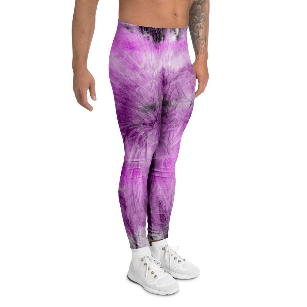 Black And Purple Tie Dye Men's Leggings-grizzshop