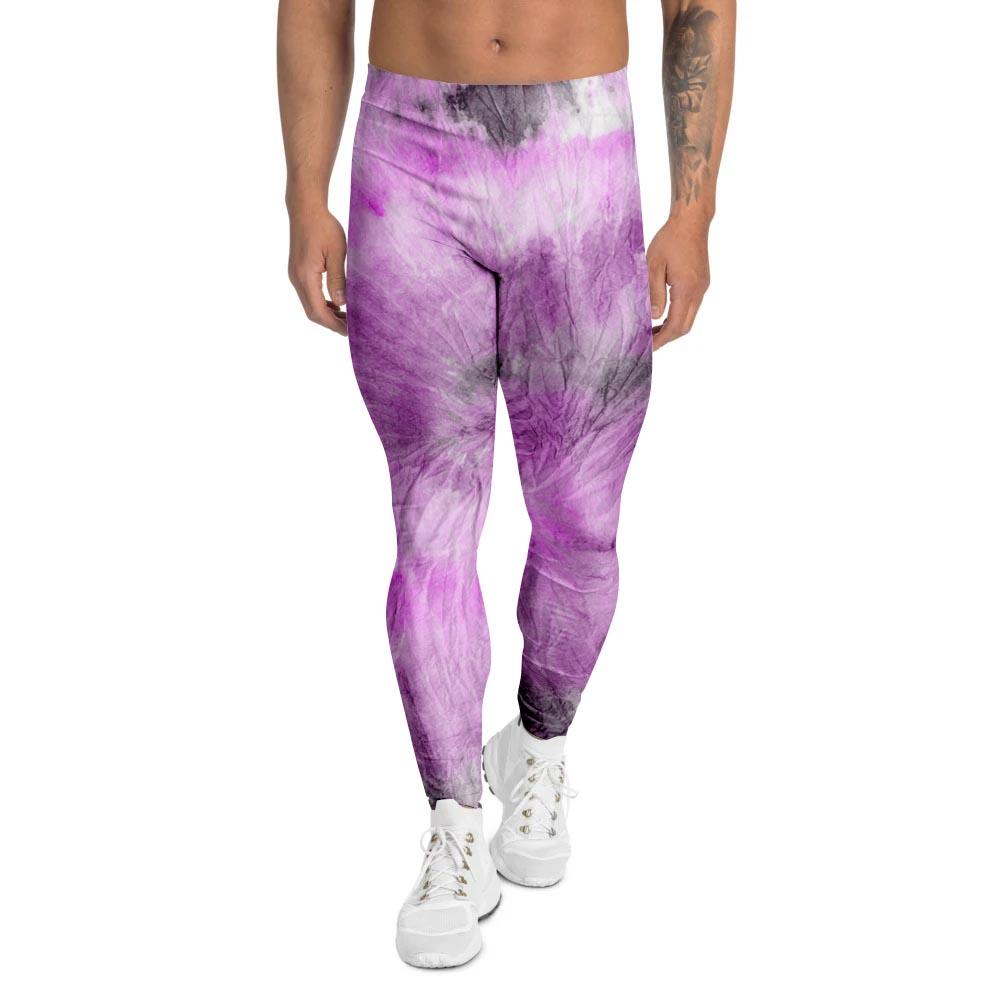 Black And Purple Tie Dye Men's Leggings-grizzshop