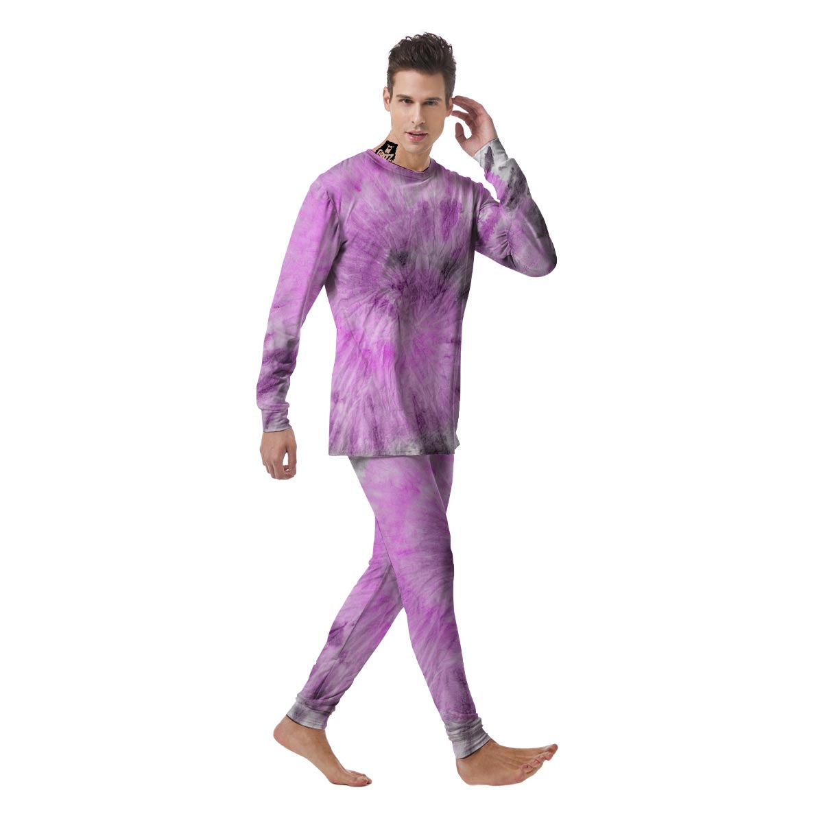 Black And Purple Tie Dye Men's Pajamas-grizzshop