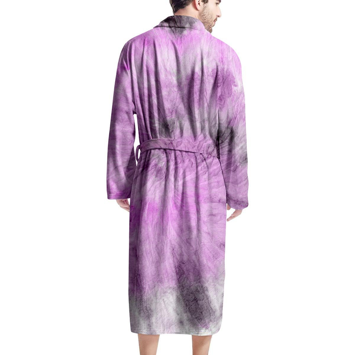 Black And Purple Tie Dye Men's Robe-grizzshop