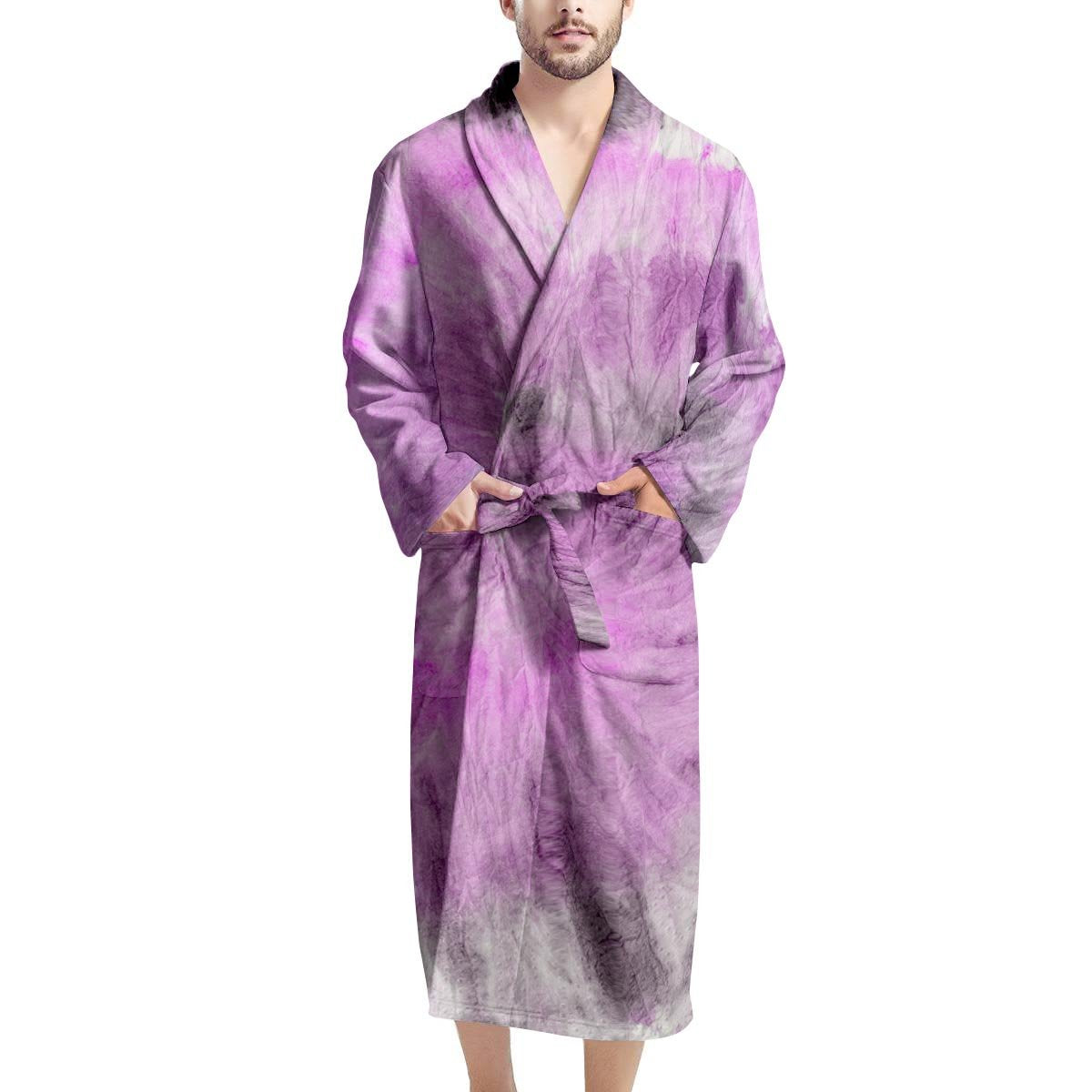 Black And Purple Tie Dye Men's Robe-grizzshop