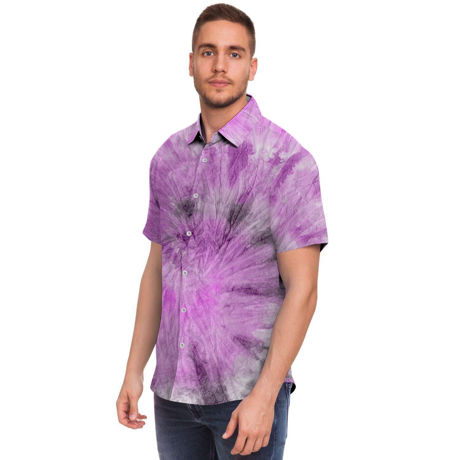 Black And Purple Tie Dye Men's Short Sleeve Shirt-grizzshop