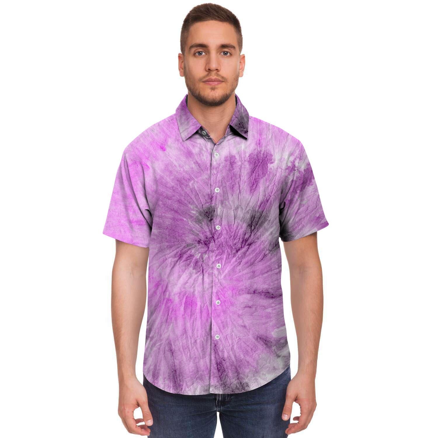 Black And Purple Tie Dye Men's Short Sleeve Shirt-grizzshop