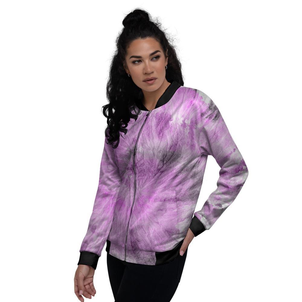 Black And Purple Tie Dye Women's Bomber Jacket-grizzshop