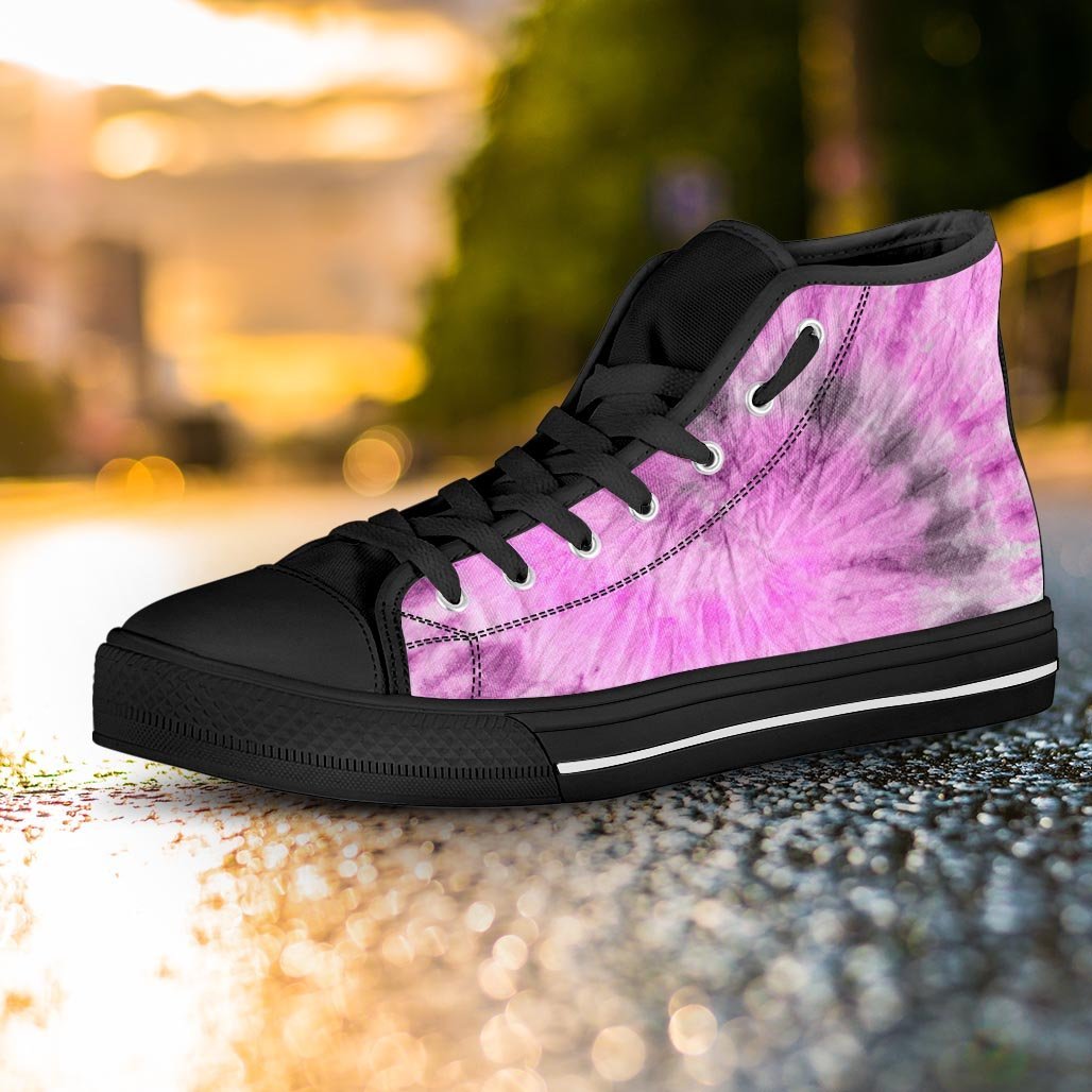 Black And Purple Tie Dye Women's High Top Shoes-grizzshop