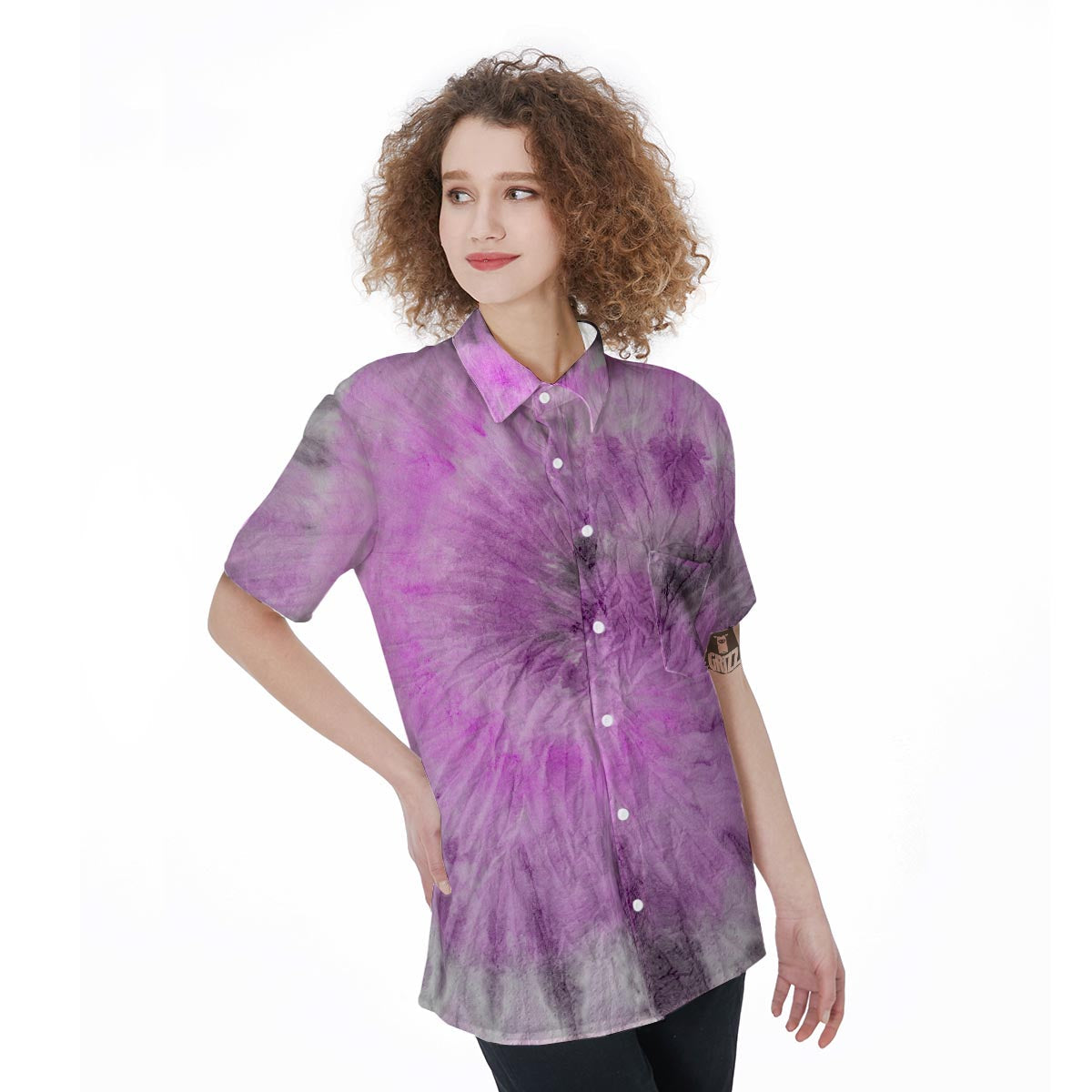 Black And Purple Tie Dye Women's Short Sleeve Shirts-grizzshop