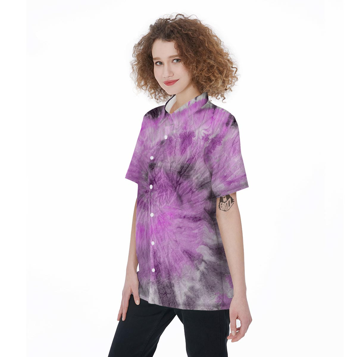 Black And Purple Tie Dye Women's Short Sleeve Shirts-grizzshop