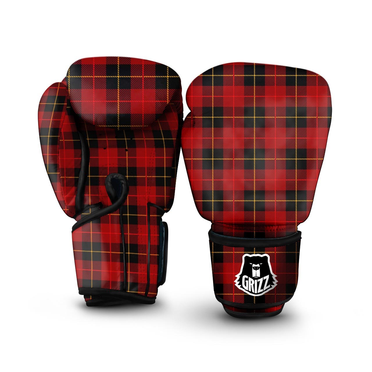 Black And Red Plaid Tartan Boxing Gloves-grizzshop