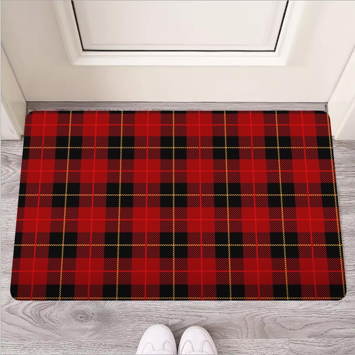 Black And Red Plaid Tartan Door Mat-grizzshop